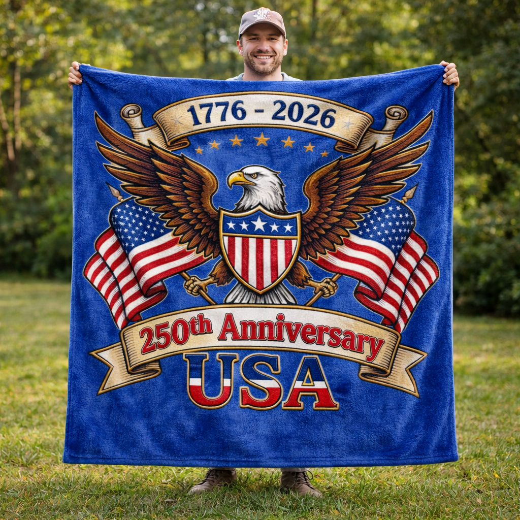USA 250th Anniversary Blanket – Patriotic Eagle Throw, Independence Day Decor