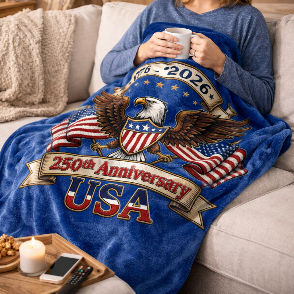 USA 250th Anniversary Blanket – Patriotic Eagle Throw, Independence Day Decor