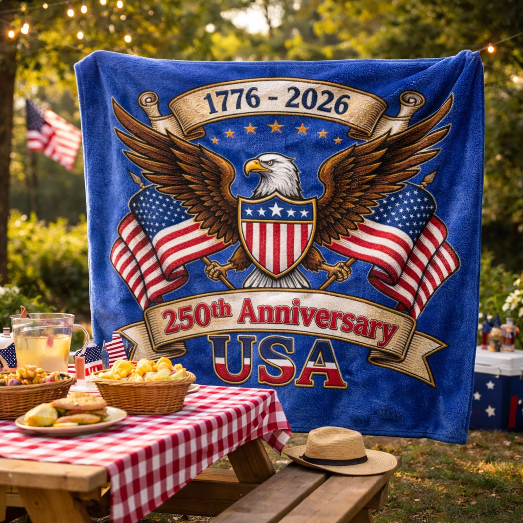 USA 250th Anniversary Blanket – Patriotic Eagle Throw, Independence Day Decor