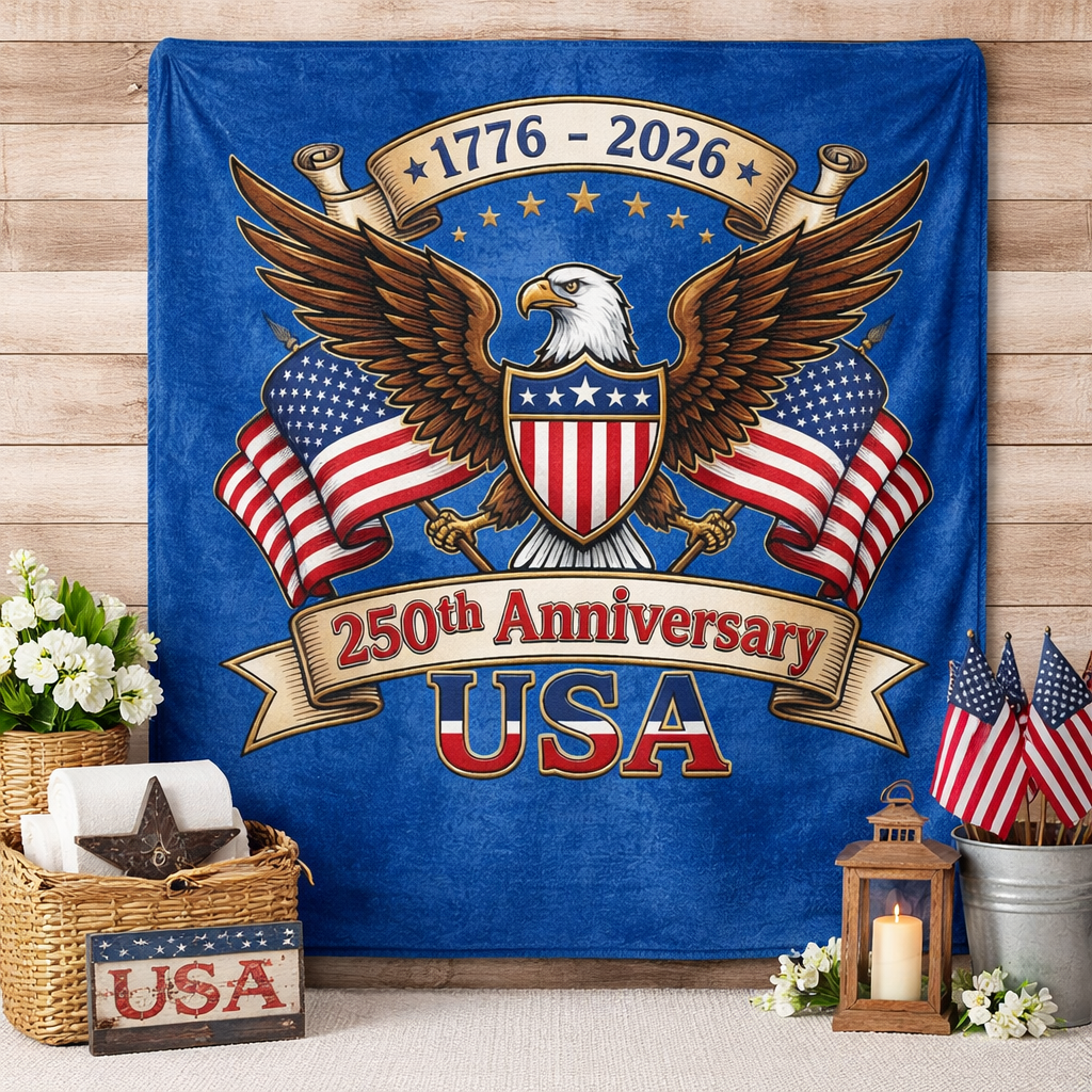 USA 250th Anniversary Blanket – Patriotic Eagle Throw, Independence Day Decor