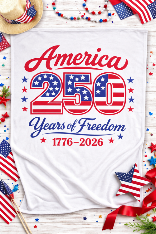America 250 Patriotic Minky Throw, USA 1776–2026 Freedom Anniversary Gift