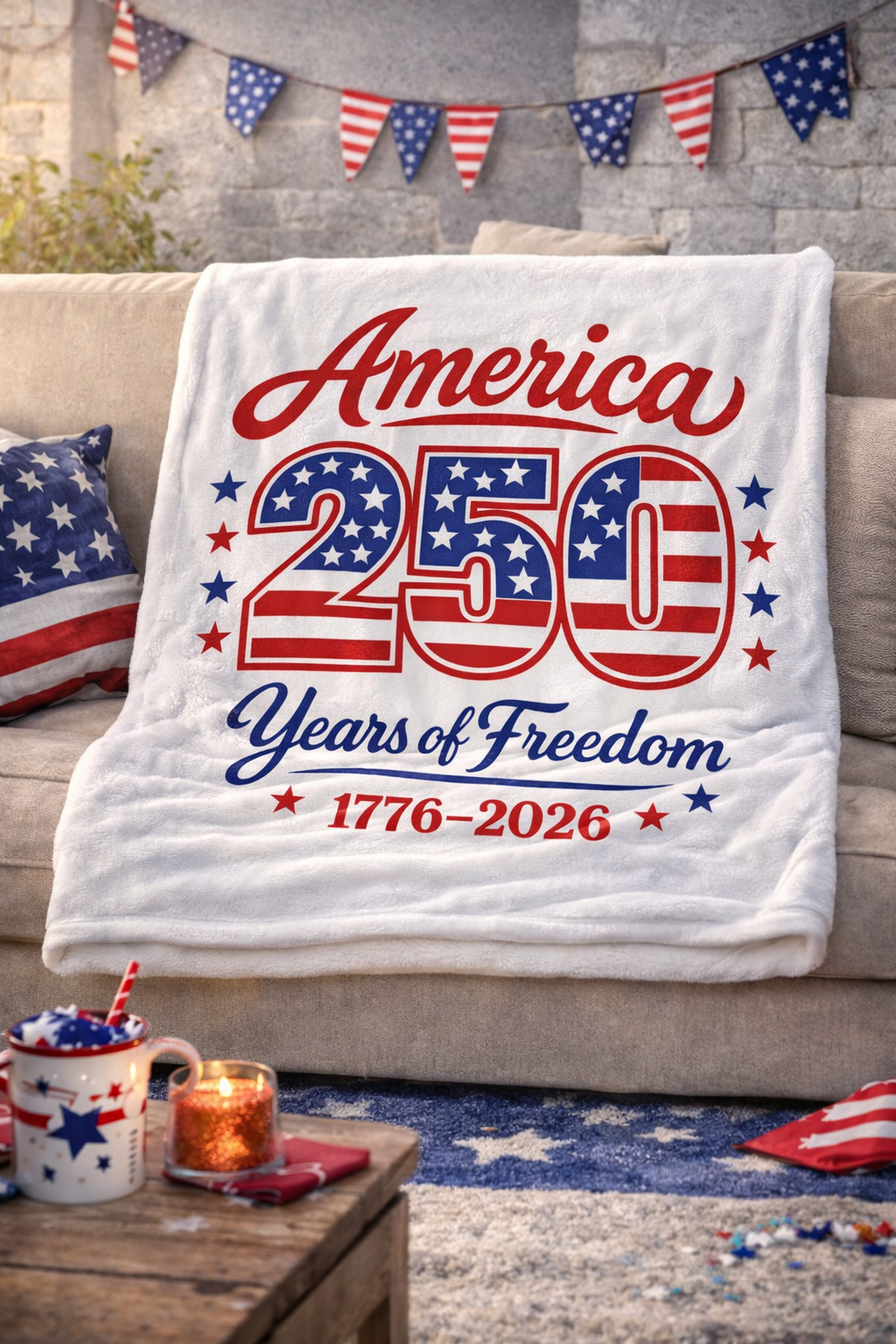 America 250 Patriotic Minky Throw, USA 1776–2026 Freedom Anniversary Gift