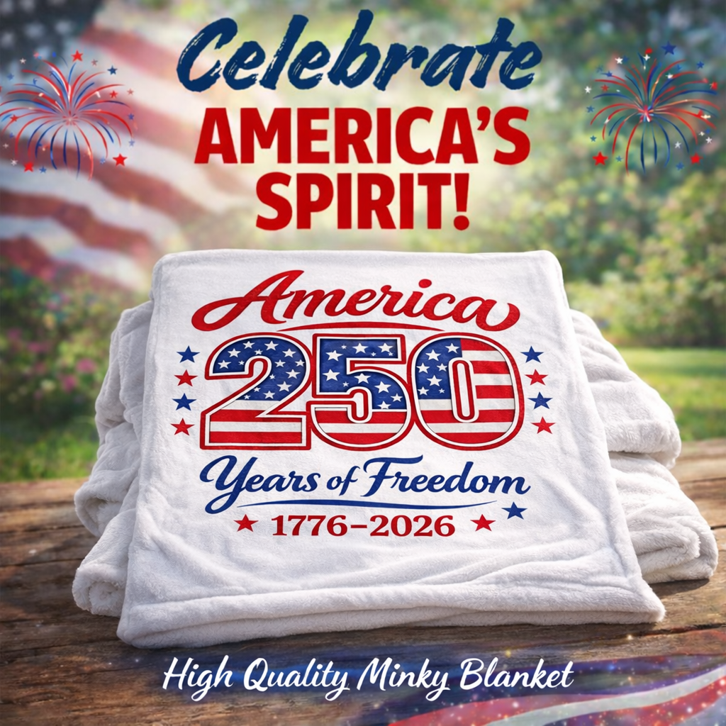America 250 Patriotic Minky Throw, USA 1776–2026 Freedom Anniversary Gift