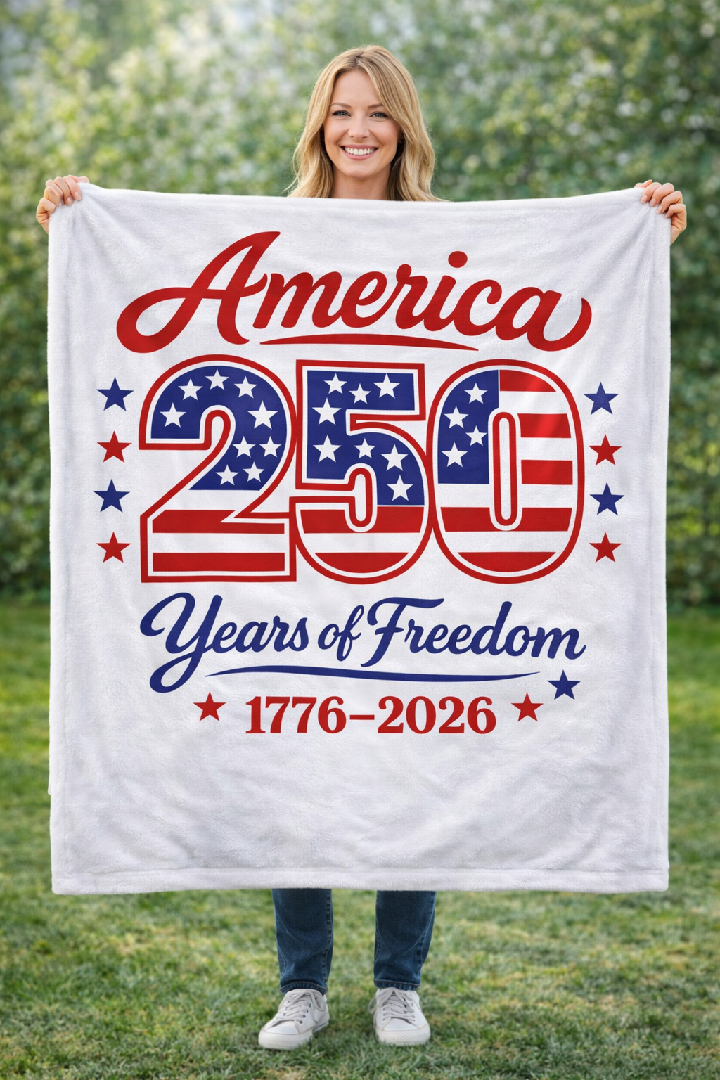 America 250 Patriotic Minky Throw, USA 1776–2026 Freedom Anniversary Gift