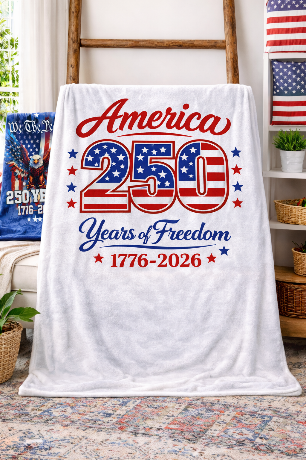 America 250 Patriotic Minky Throw, USA 1776–2026 Freedom Anniversary Gift
