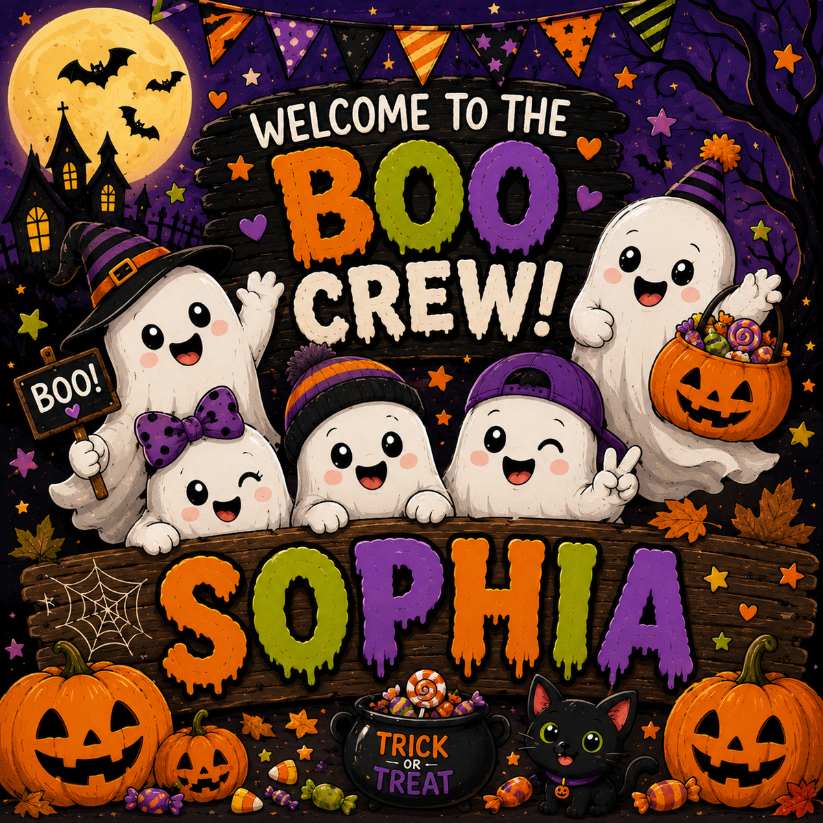Personalized Boo Crew Minky Blanket Custom Name Halloween Blanket for Kids, Cute Ghost Throw, Spooky Season Gift, 50x60 Blanket