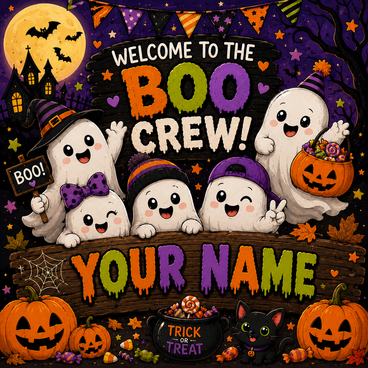 Personalized Boo Crew Minky Blanket Custom Name Halloween Blanket for Kids, Cute Ghost Throw, Spooky Season Gift, 50x60 Blanket