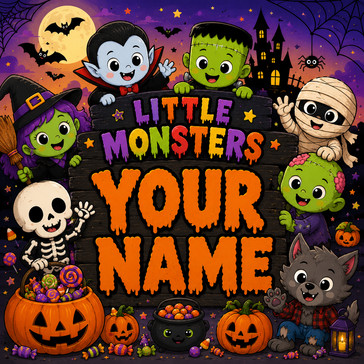 Personalized Little Monsters Minky Blanket, Custom Name Halloween Blanket for Kids, Cute Spooky Throw, Halloween Gift, 50x60 Blanket