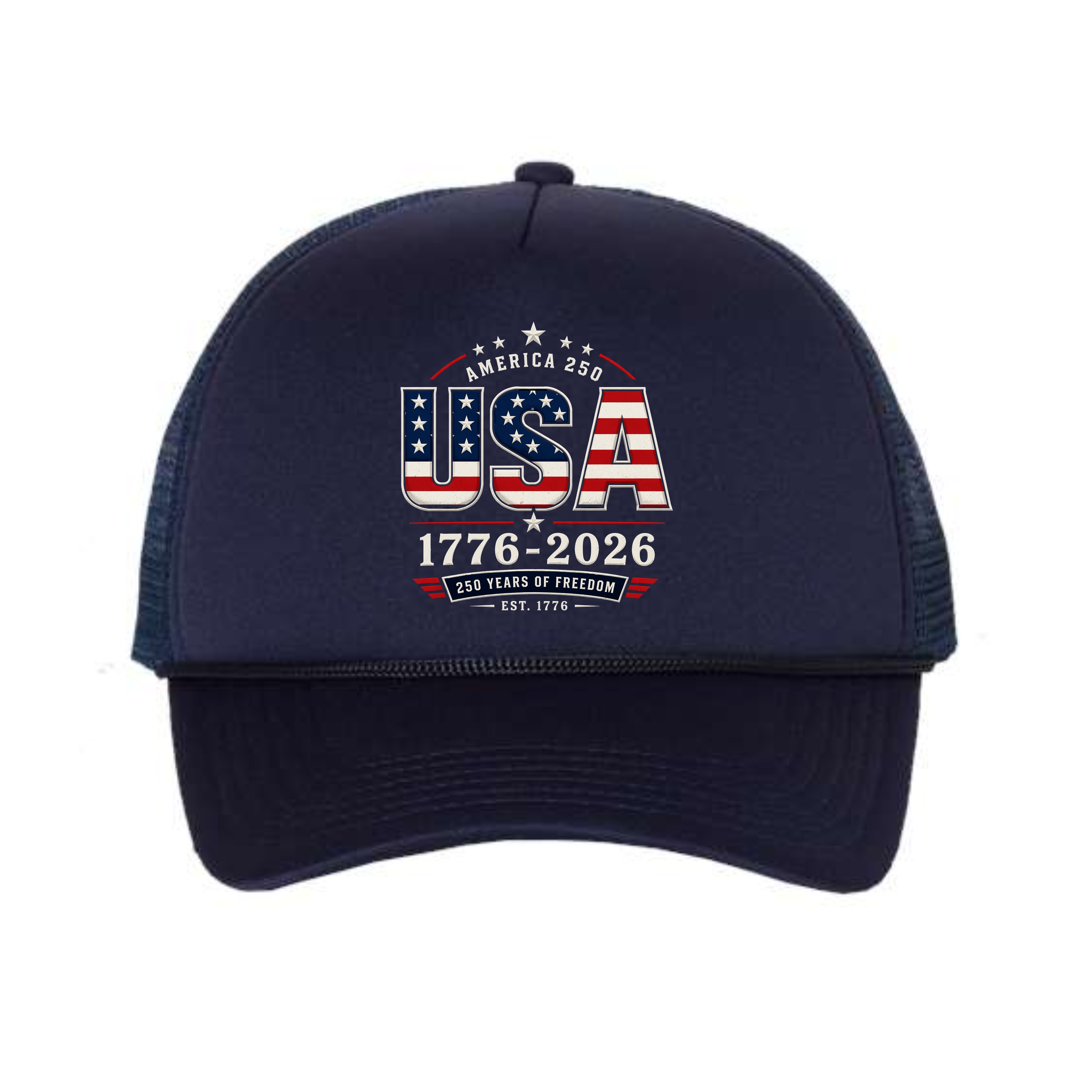 America 250 USA 1776-2026 Trucker Hat – Black-DTF Transfers