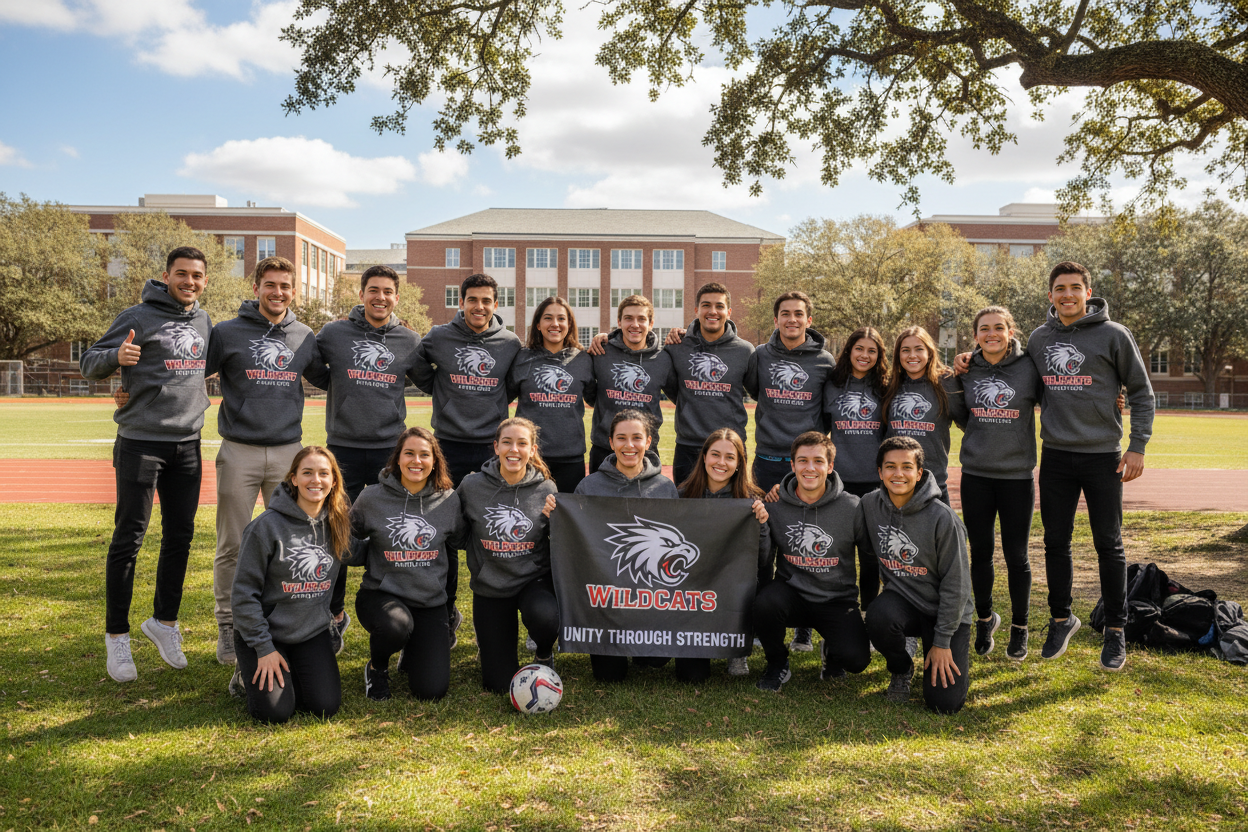 Sports team or school group wearing matching custom printed Hanes P170 hoodies