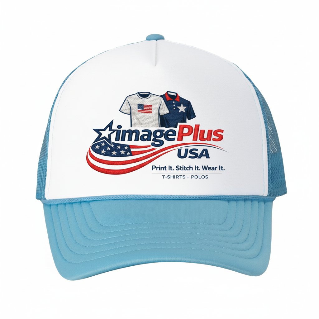 Custom Embroidery Trucker Cap with Image Plus USA logo