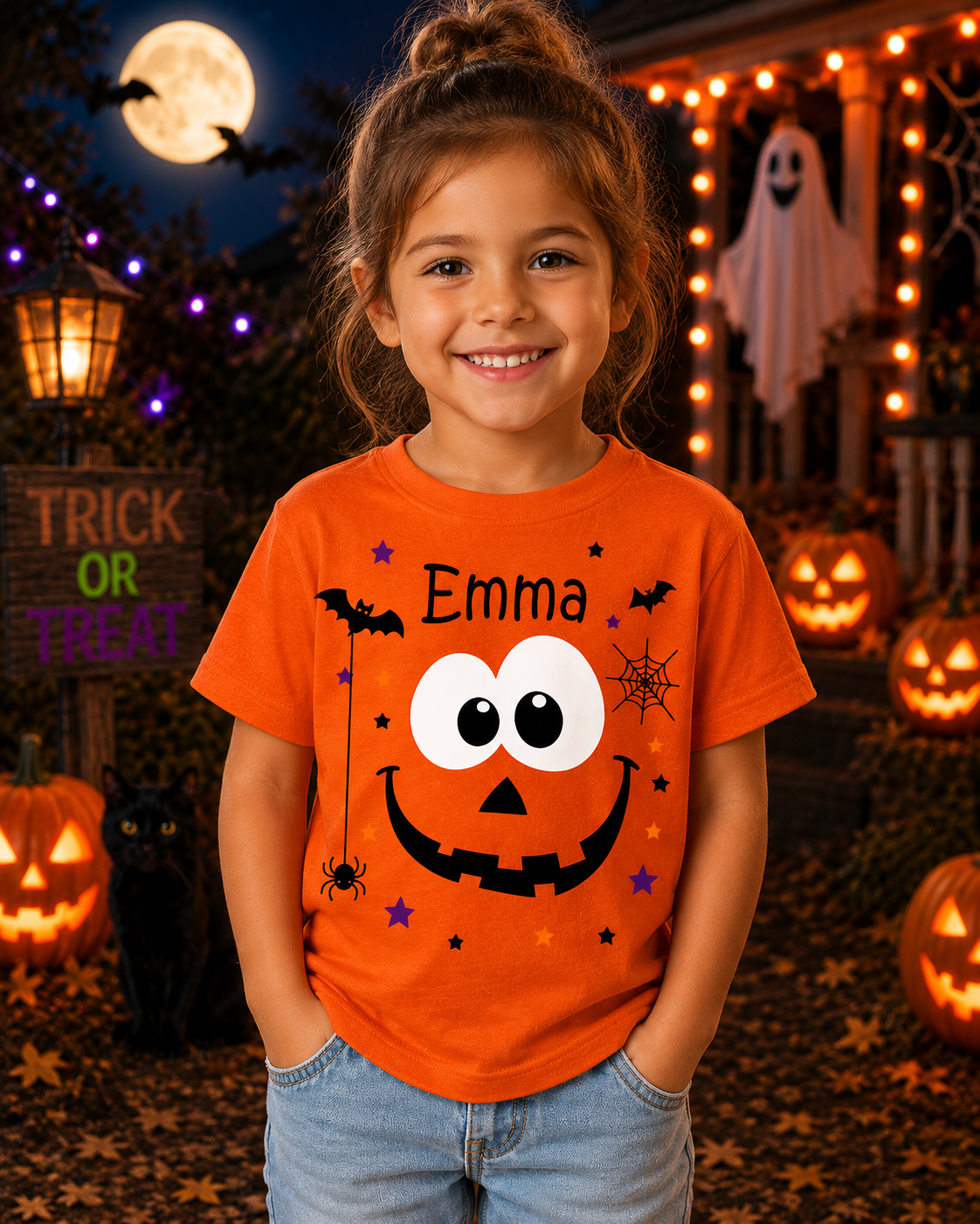 Personalized Halloween Pumpkin Shirt, Custom Name Kids Halloween Shirt, Boys Girls Trick or Treat Tee, Youth Halloween T-Shirt
